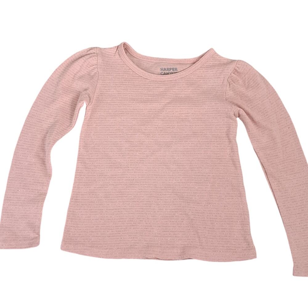 Harper Canyon Girls Top Size 7 Pink NWT Metallic Stripe Puff Long Sleeve